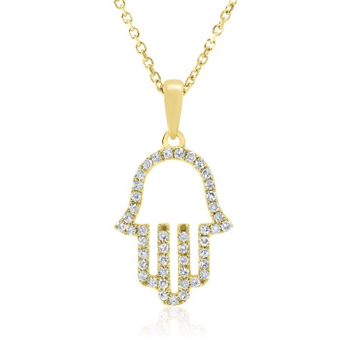 שרשרת ותליון חמסה זהב 14 קראט 0.18 קראט יהלומים 810893 - מחיר מבצע!