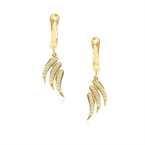 עגילי זהב כנפיים נתלים עם יהלומים 0.30 קראט
