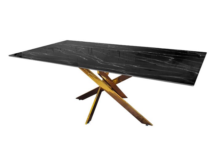 שולחן שיש שחור רגלי נירוסטה זהב ADAGIO