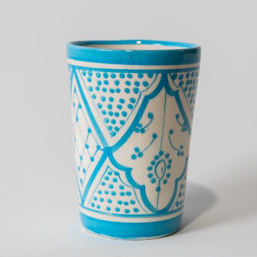 כוס טורקיז לבן פרחים L