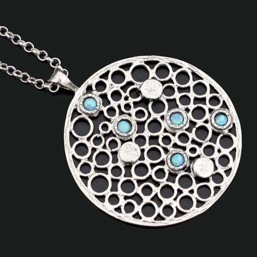 תליון כסף מעוצב ומשובץ אופל כחול T8006