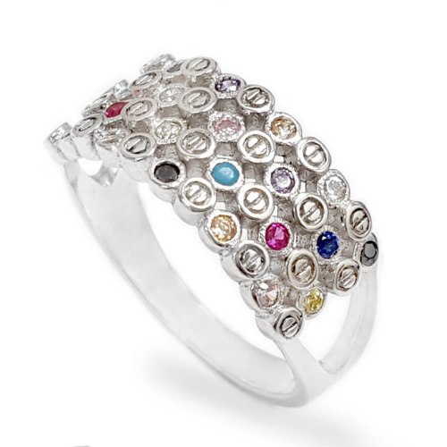 טבעת מכסף משובצת אבני זרקון  צבעוניות RG6184 | תכשיטי כסף | טבעות כסף