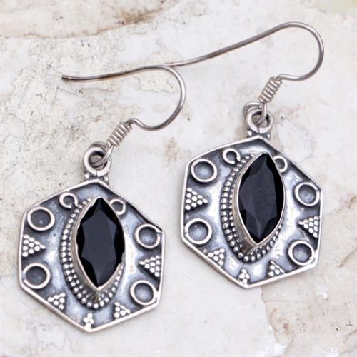 עגילי כסף שיבוץ אוניקס שחור A8856