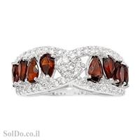 טבעת מכסף משובצת אבני גרנט ואבני זרקון RG6176 | תכשיטי כסף 925 | טבעות כסף