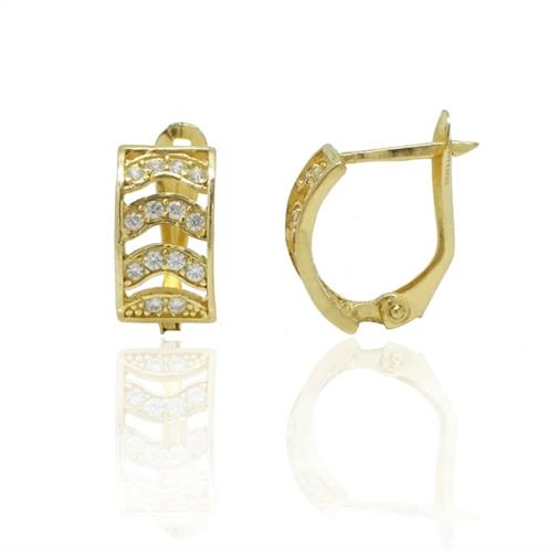 עגילי חצי חישוק זהב עבים בינוניים וזרקונים