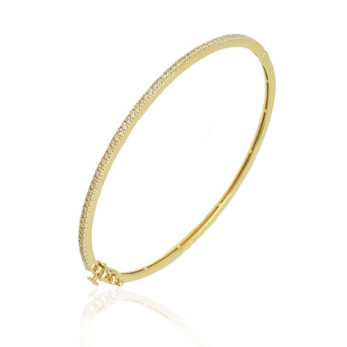 צמיד יד קשיח צמיד בנגל משובץ זרקונים בזהב 14 קרט