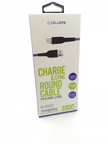 כבל טעינה \ נתונים CELLERO IPHONE באורך 3 מטר