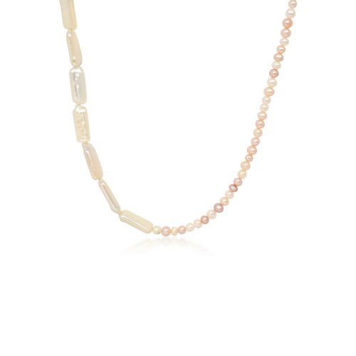 שרשרת פנינים "חצי חצי" ורודה משולבת