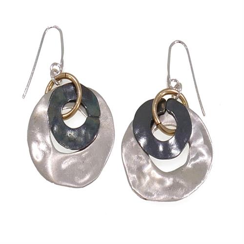 E-23 עגיל שטוחים כסף כסף שחור וגולדפילד 14K