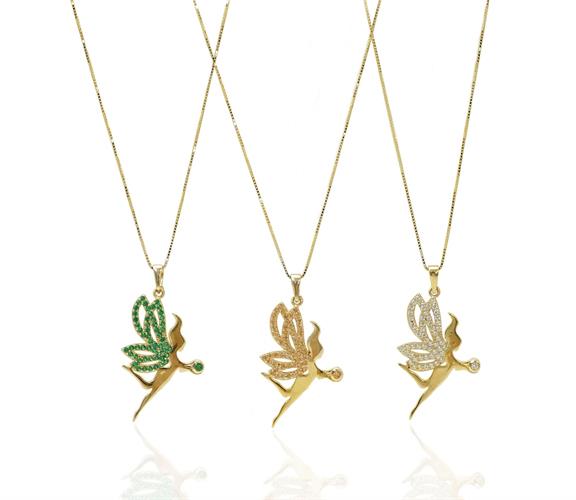 שרשרת פיות תכשיטי פיות שרשרת פייה שרשרת ותליון זהב בסגנון פייה משובץ זרקונים