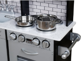 מטבח עץ אלקטרוני דגם בוסטון, בצבע אפור שחור, צעצועץ