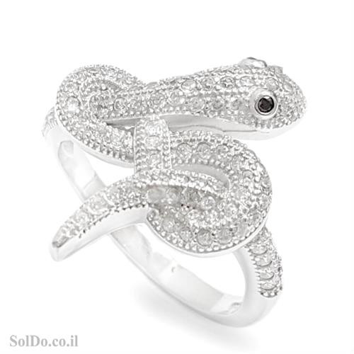טבעת מכסף דגם נחש משובצת אבני זרקון  RG6152 | תכשיטי כסף | טבעות כסף
