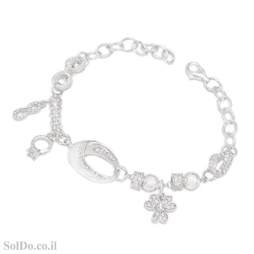 צמיד מכסף מעוצב צ'ארמים משובץ אבני זרקון  Z3161 | תכשיטי כסף 925 | צמידי כסף