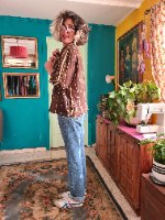 חולצה מכופתרת קווים ועיגולים XL