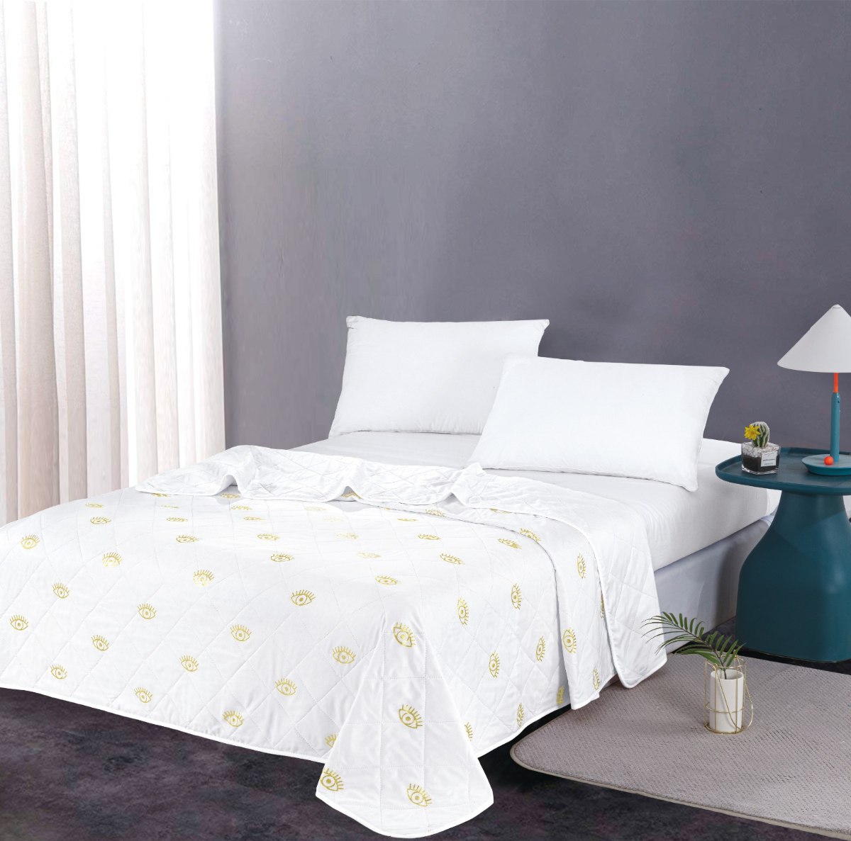 שמיכת קיץ ברונזה זוגית בשילוב הטבעה - 8962