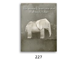 שמיניית תמונות השראה פרפר, פיל, סירה ועגור מקיפולי נייר והמילים חלום, חיים, צחוק ואהבה, דגם 14