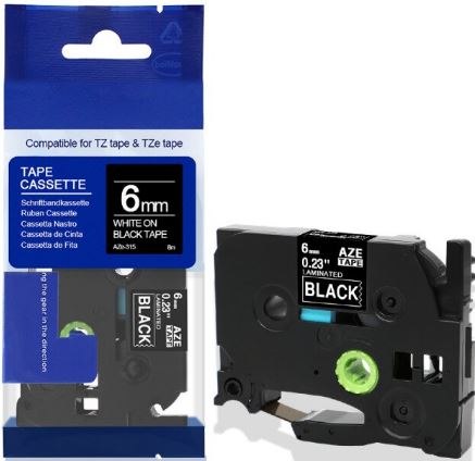 סרט סימון תואם לבן על רקע שחור Brother Compatible TZe-315 6mmx8m