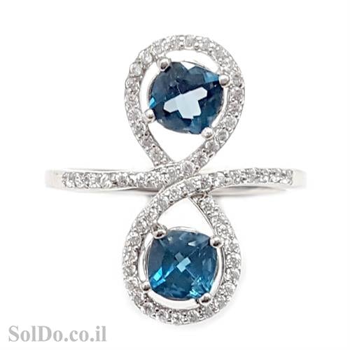 טבעת מכסף משובצת 2 אבני טופז כחולות וזרקונים RG1577