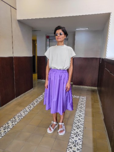 חצאית מניילון יפני - סגול לילך