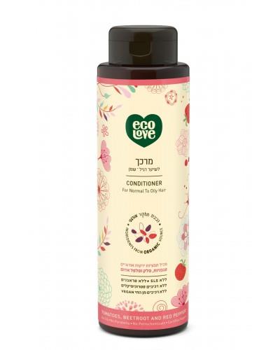 Ecolove  מרכך לשיער רגיל-שמן מתמציות אורגניות עגבניות סלק ופלפל אדום 500 מ"ל