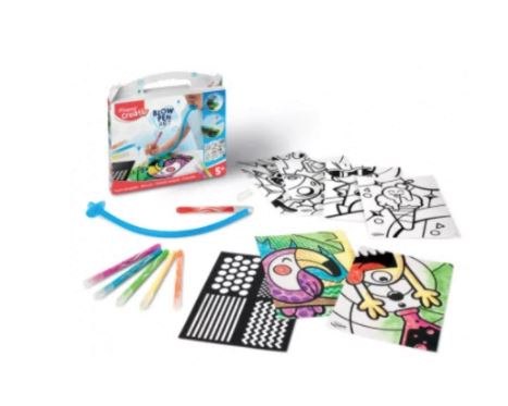 ערכת יצירה מאפד כוללת-6טושיי נשיפה +שבלונות+דפי צביעה