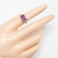 טבעת מכסף משובצת אבן אמטיסט ואבני זרקון RG9008 | תכשיטי כסף 925 | טבעות כסף