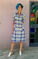 שמלת כותנה משובצת עם כיסים מידה M/L