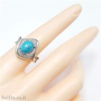 טבעת מכסף משובצת אבן טורקיז וזרקונים RG6092 | תכשיטי כסף 925 | טבעות כסף