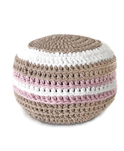 פוף ישיבה, פוף סרוג, פופים, פופים סרוגים, הדום ישיבה, הדום, עיפוף עגול סרוג, פוף סרוג בצבע פשתן ואופוויט,, פוף עגול, פוף במילוי קלקר