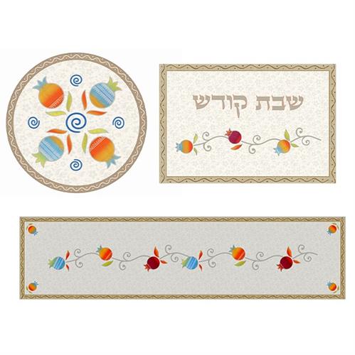 סט כיסוי חלות, ראנר ותחתית לסיר תואם דגם רימונים