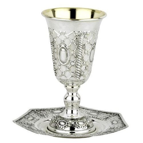 סט גביע קידוש כסף טהור דגם דויד רשת (L)