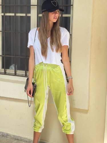 מכנס קאי סאטן ירקרק