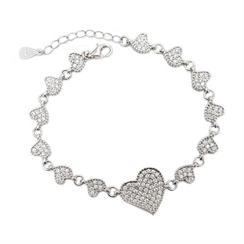 צמיד כסף לבבות משובץ זרקונים Z3340