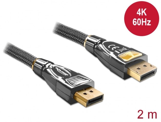 כבל מגשר DisplayPort זכר לחיבור DisplayPort זכר באורך 2 מטר Delock Premium Cable DisplayPort 1.2
