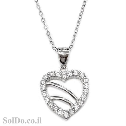 תליון לב מכסף משובץ אבני זרקון T6002