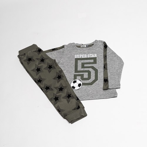 פיג'מת בנים אינטרלוק כדורגל 5 ירוק זית