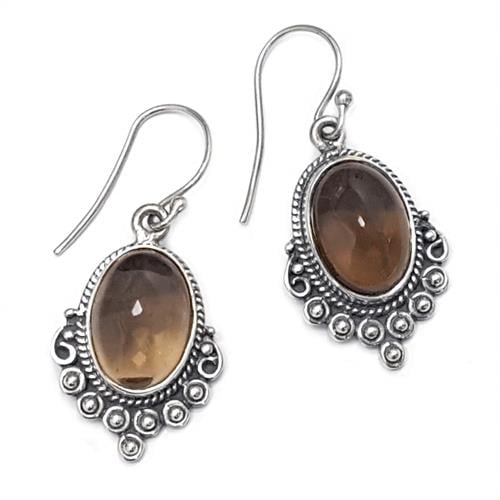 עגילי כסף משובצים אבני סמוקי קוורץ A8549 | תכשיטי כסף | עגילי כסף