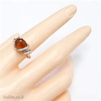 טבעת מכסף בשילוב ענבר צבע קוניאק ואבני זרקון RG8690 | תכשיטי כסף 925