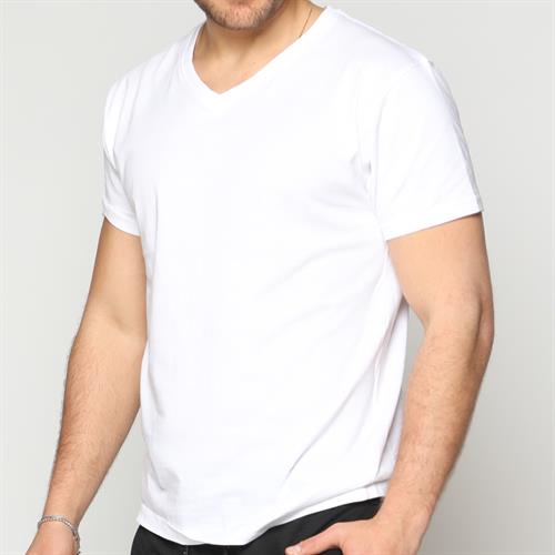 טי שירט גבר V חלק לבן