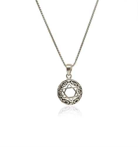 שרשרת ותליון מגן דוד קעור מכסף 925 מושחר