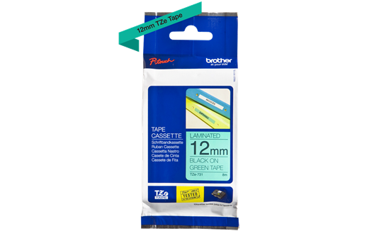 סרט סימון שחור על רקע ירוק Brother TZe731 Labelling Tape Cassette 12mmx8m