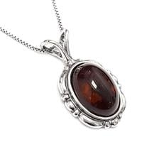 תליון מכסף מעוצב בשילוב ענבר צבע יין כולל שרשרת T5984