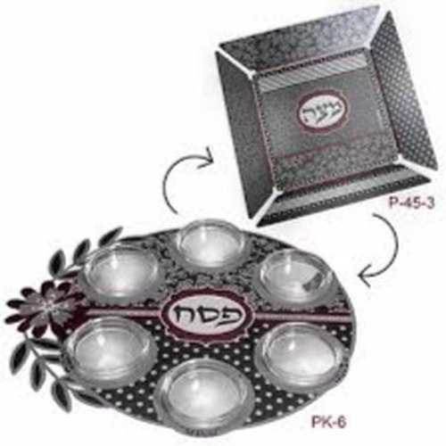 סט קערת ליל הסדר + מגש מצות תואם דגם פרח