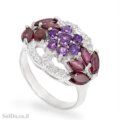 טבעת מכסף משובצת אבני גרנט ואבני אמטיסט RG6179 | תכשיטי כסף 925 | טבעות כסף