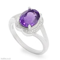 טבעת מכסף משובצת אבן אמטיסט ואבני זרקון RG9016 | תכשיטי כסף 925 | טבעות כסף