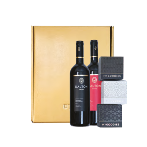 מארז זוגי דלתון אסטייט- קברנה סוביניון + מרלו + 2 חליטות תה + עוגיות