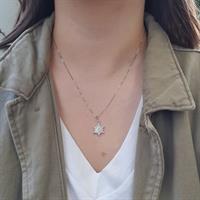 שרשרת יהלומים כוכב תליון כוכב משובץ יהלומים בזהב 14 קרט