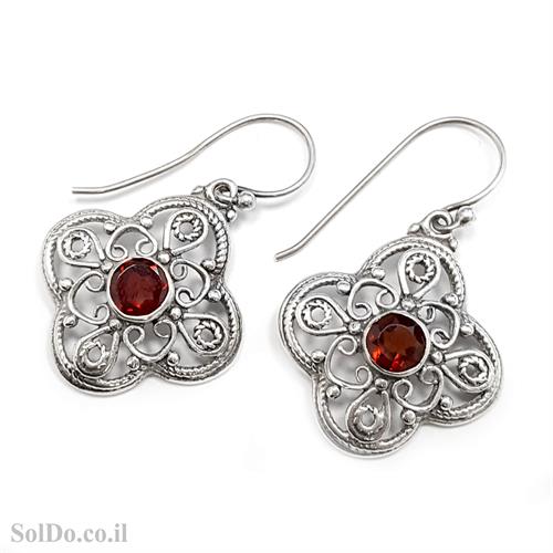 עגילי כסף מעוצבים בשילוב אבני גרנט  A8649 | תכשיטי כסף | עגילי כסף