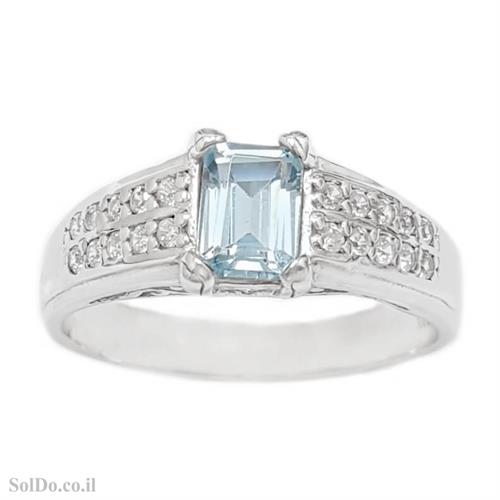 טבעת מכסף משובצת אבן טופז כחולה וזרקונים RG6128 | תכשיטי כסף 925 | טבעות כסף