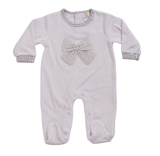 אוברול קטיפה הדפס פפיון לבן